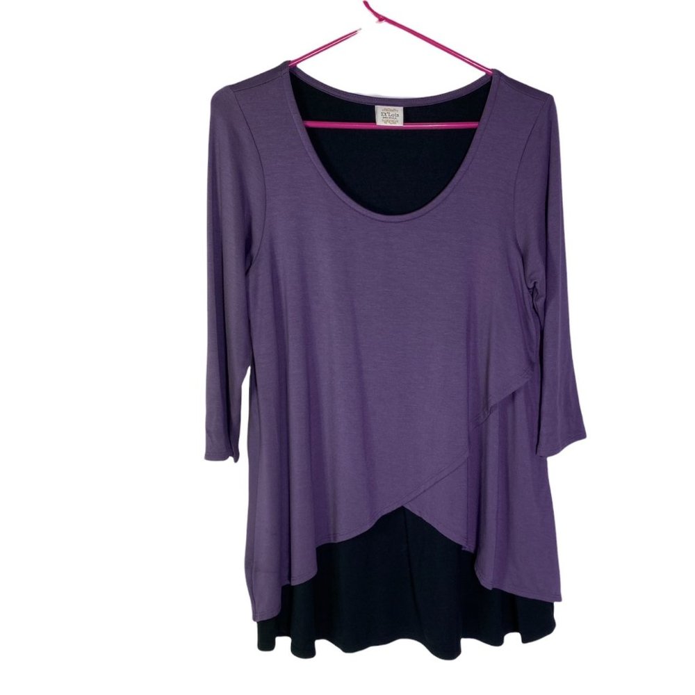 4/$25 Et Lois Purple Black Layered Mimi Tunic Top 3/4‎ Sleeve Women's Small